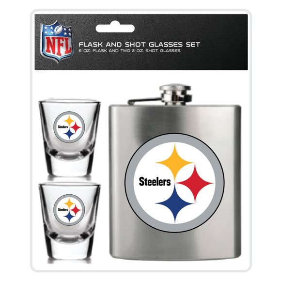 NFL Pittsburgh Steelers Flask & Shot Glasses Set - Picture 1 of 1